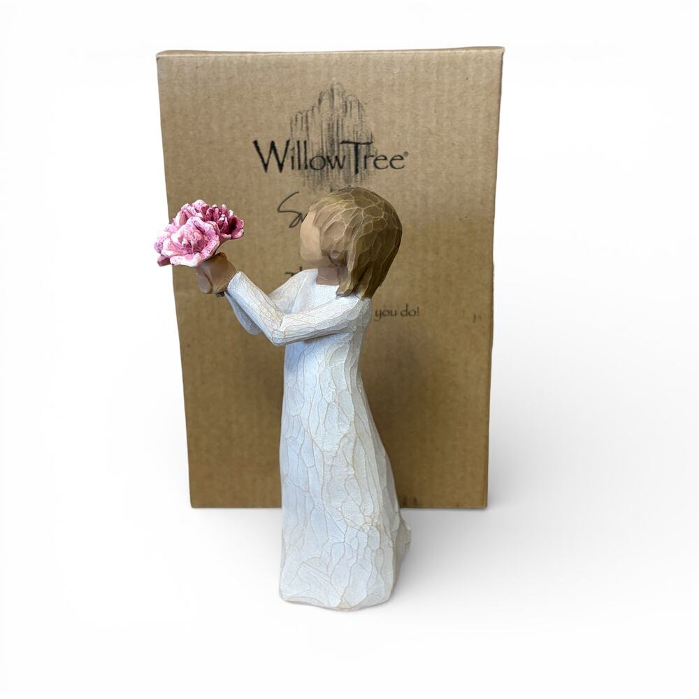 Willow Tree Thank You Figurine Susan Lordi Demdaco Pink Flowers 27267 Boxed